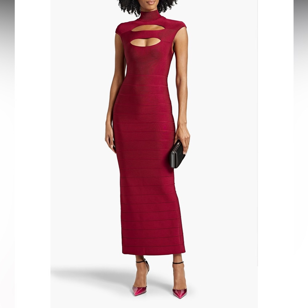 HERVE LEGER Icon Cap Sleeve Cut-Out Gown NWT Size S